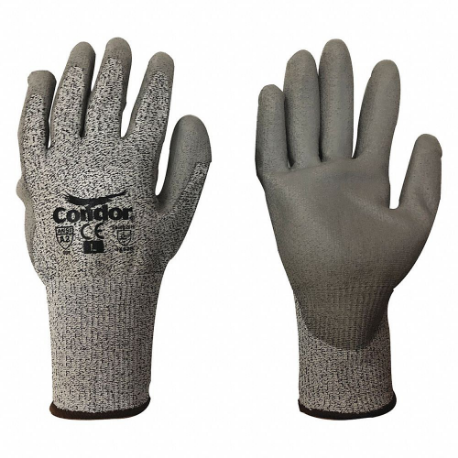 CONDOR 61CV61 Cut-Resistant Glove, L, Smooth, Polyurethane, Palm, Ansi Abrasion Level 4, Full Finger | CR2CQK