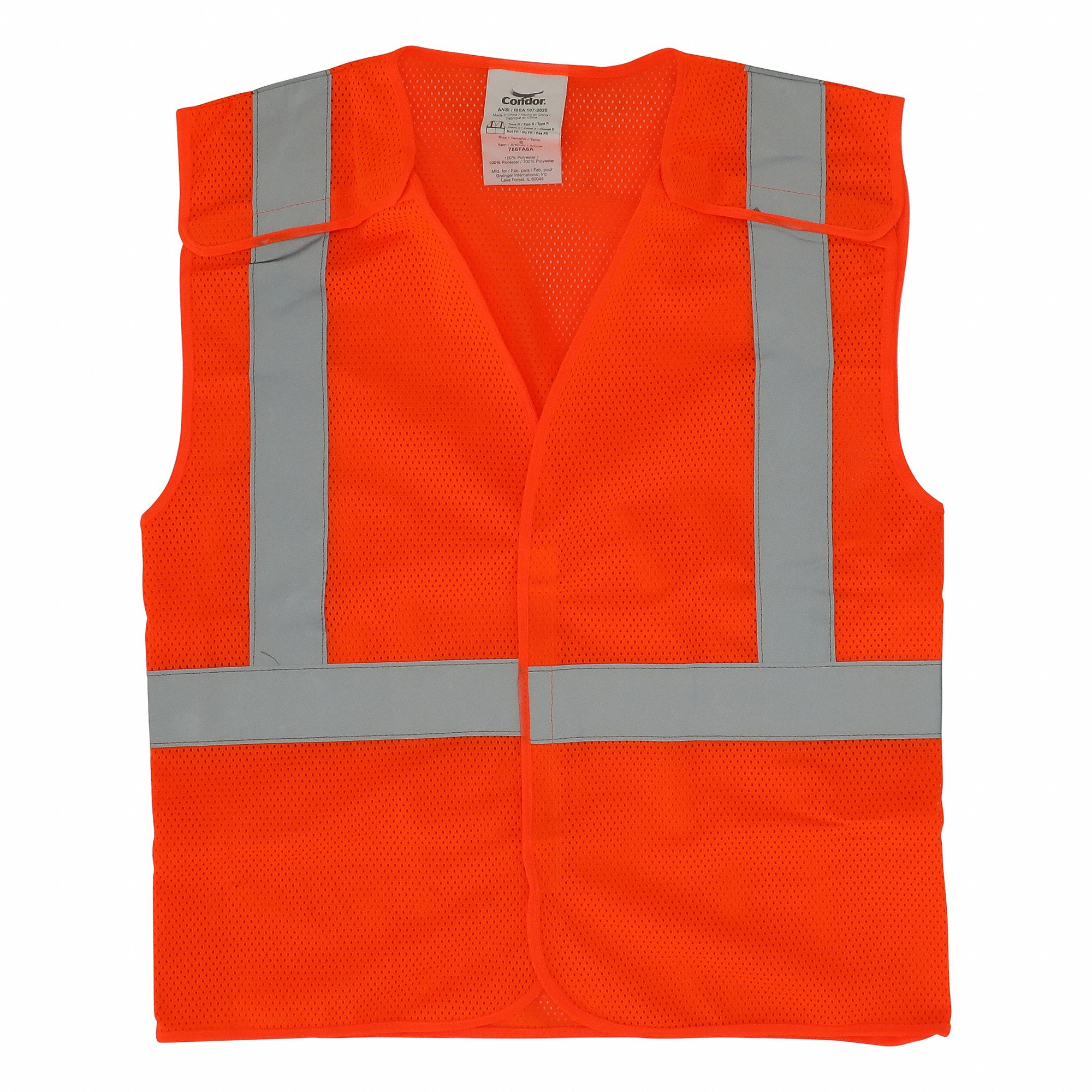 GRAINGER 786FA6 High Visibility Vest, ANSI Class 2, U, S, Orange/Red, Mesh Polyester, Single | CQ2ENZ