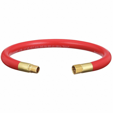 Snubber Hose, 1/2 Inch Hose Inside Dia, 24 Inch Hose Length, Red, Brass x Brass