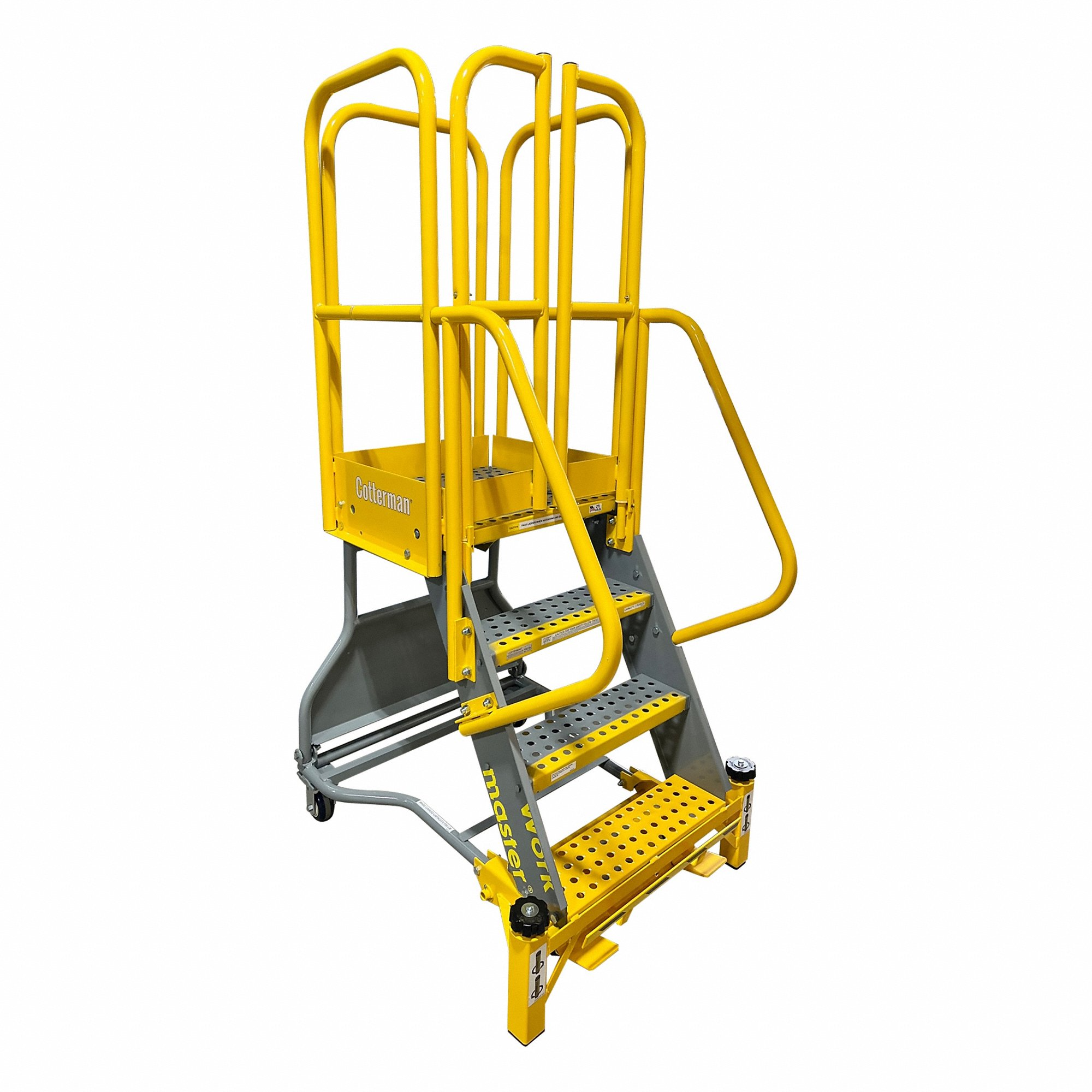 Rolling Ladder, 3.3 ft Platform Ht, Assembled, Foot-Activated Step Lock, Steel, Serrated