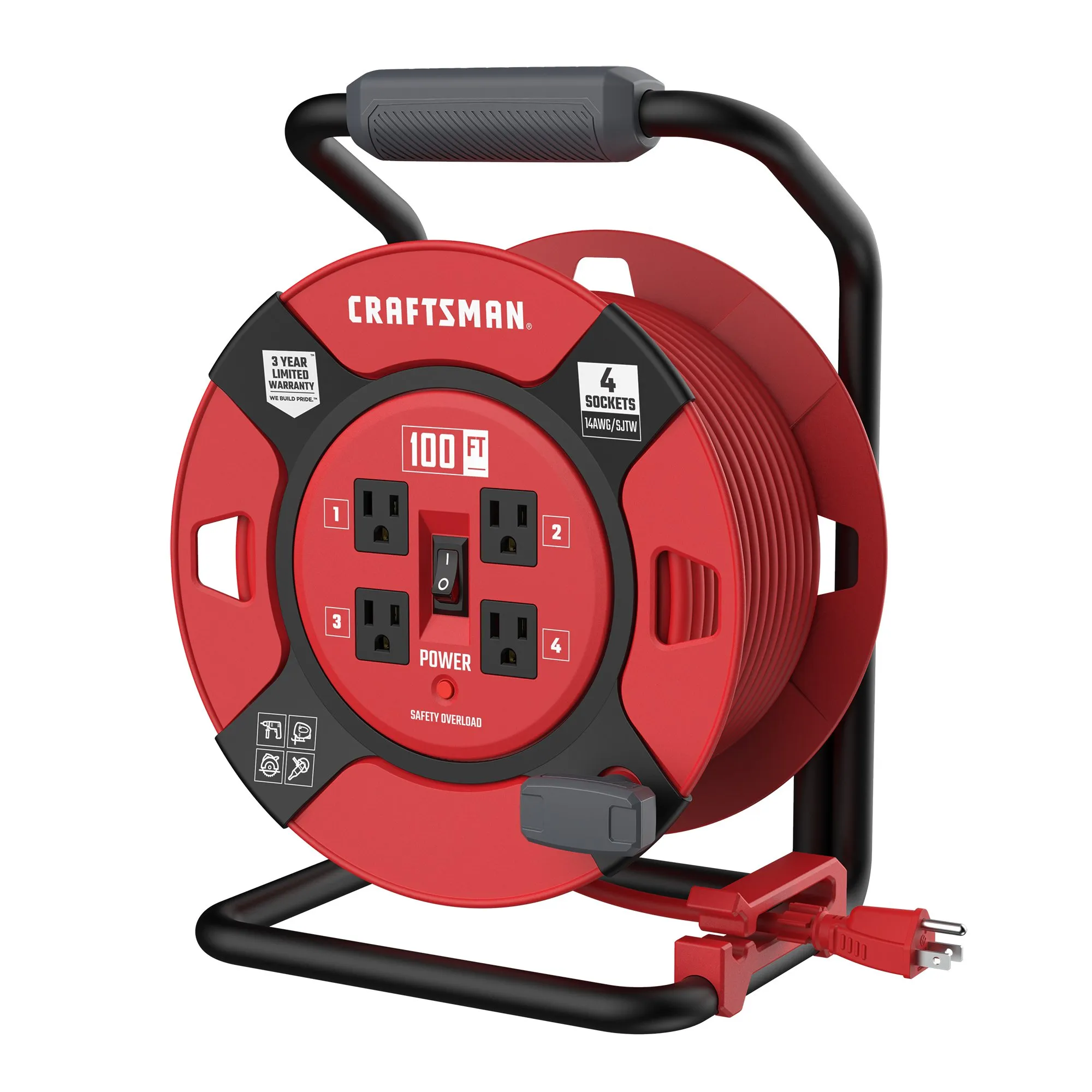 14AWG Power Cord Reel 4 Grounded Outlets Outlets 125V Voltage