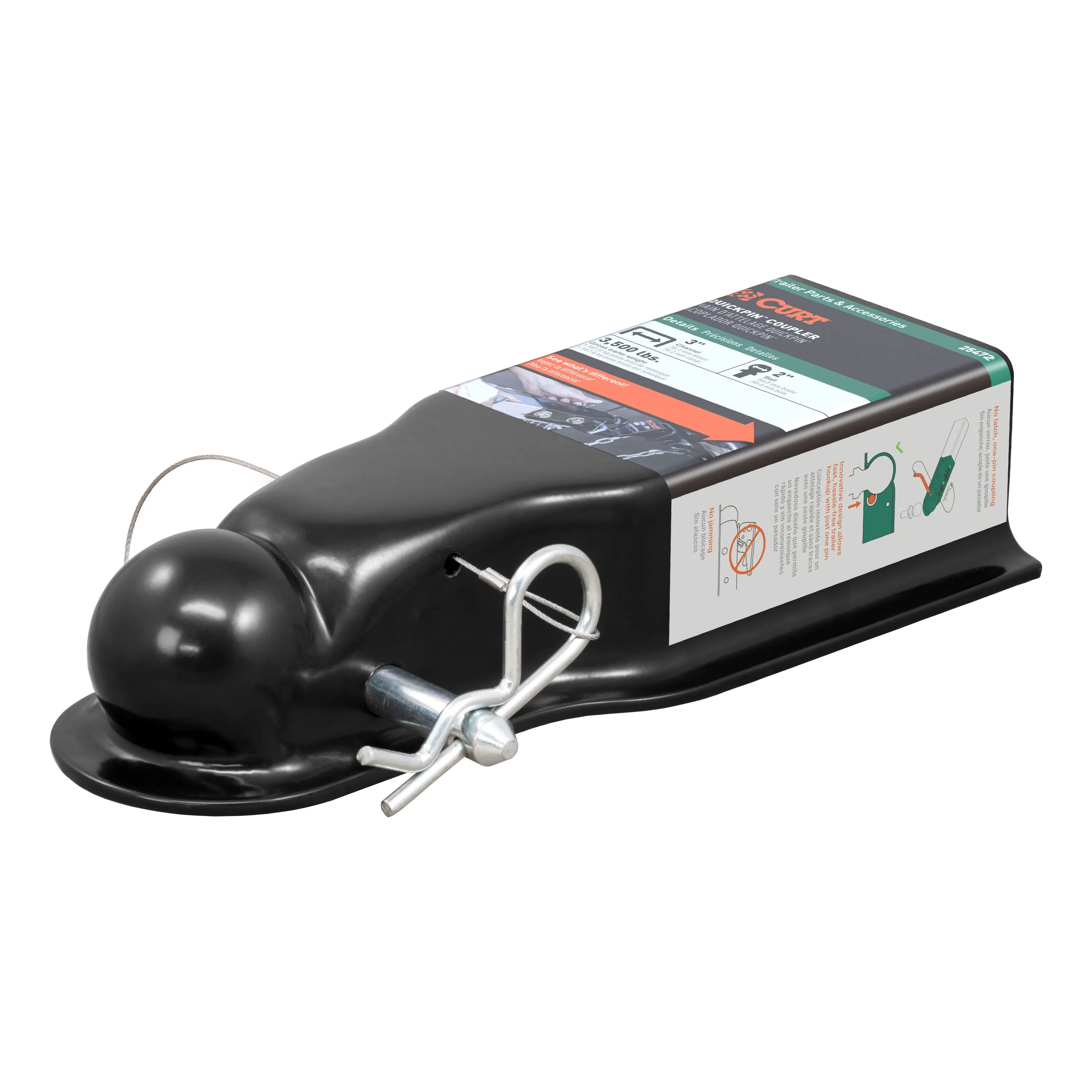 QuickPin No-Latch 2 Inch Trailer Coupler 3 Inch Channel, 3, 500 lbs