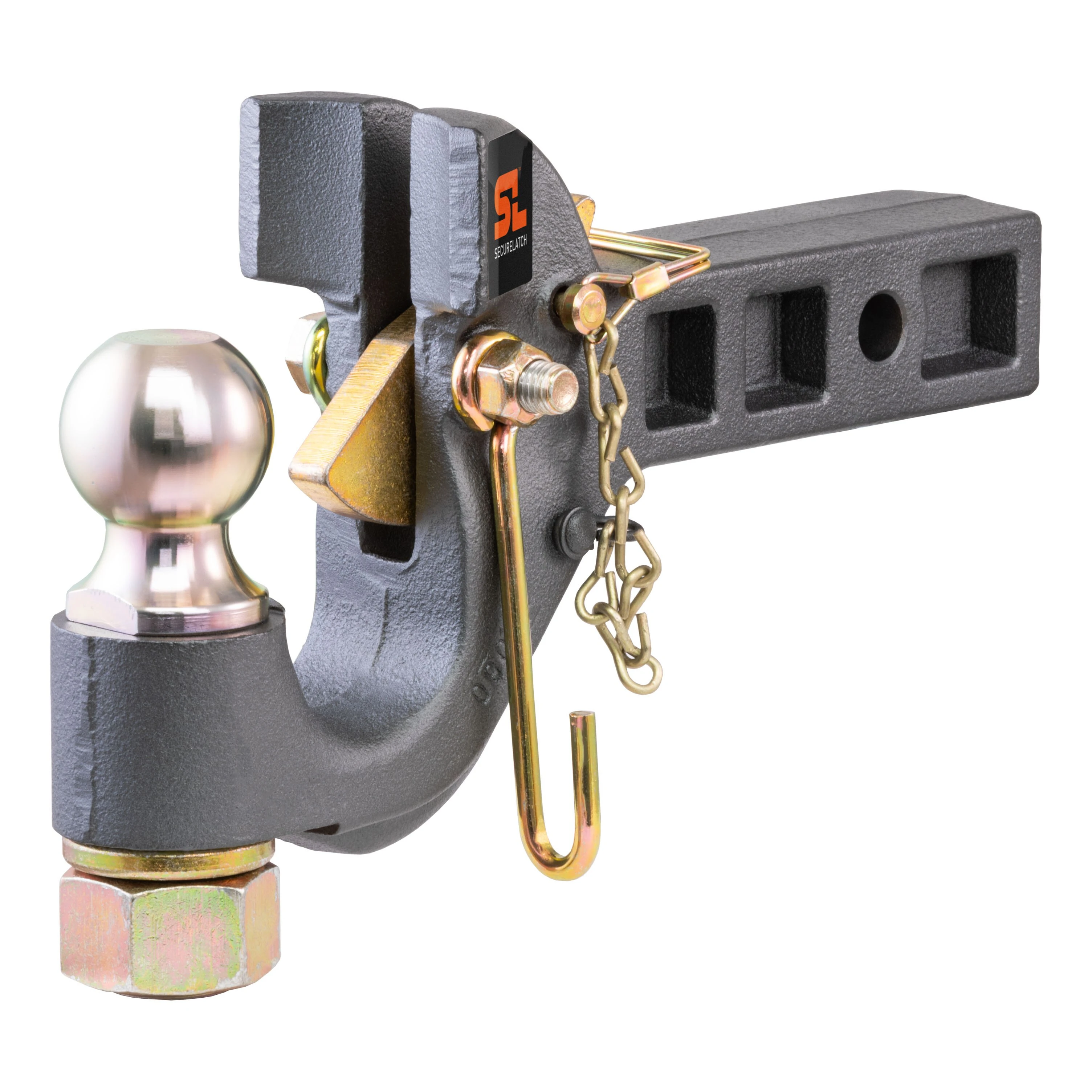SecureLatch Receiver-Mount Ball And Pintle Hitch 2 Inch Shank, 2 Inch Ball, 14K