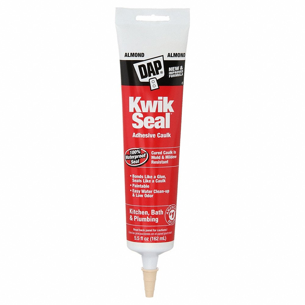 Acrylic Latex Adhesive Caulk, Kwik Seal Tub And Tile, Almond, 6 Oz Container Size, Tube