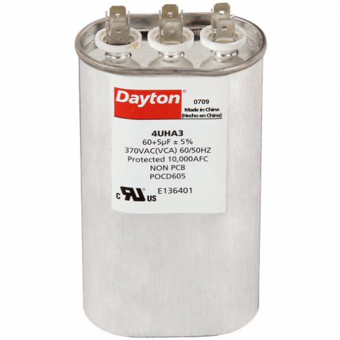 DAYTON 6FLP0 Motor Dual Run Capacitor, Oval, 440V AC, 35/3 mfd, 4 5/8 Inch Overall Height | CJ2VTC