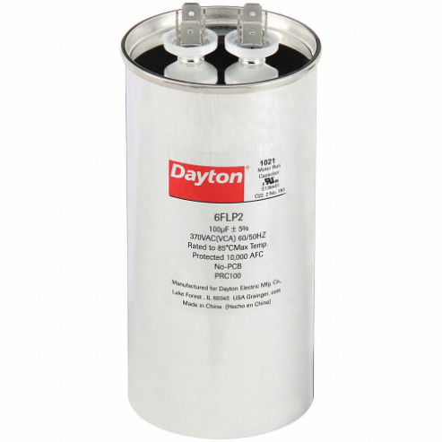 DAYTON 2MEG9 Motor Run Capacitor, Round, 440V AC, 17.5 mfd, 3 5/16 Inch Overall Height | CJ2VWD