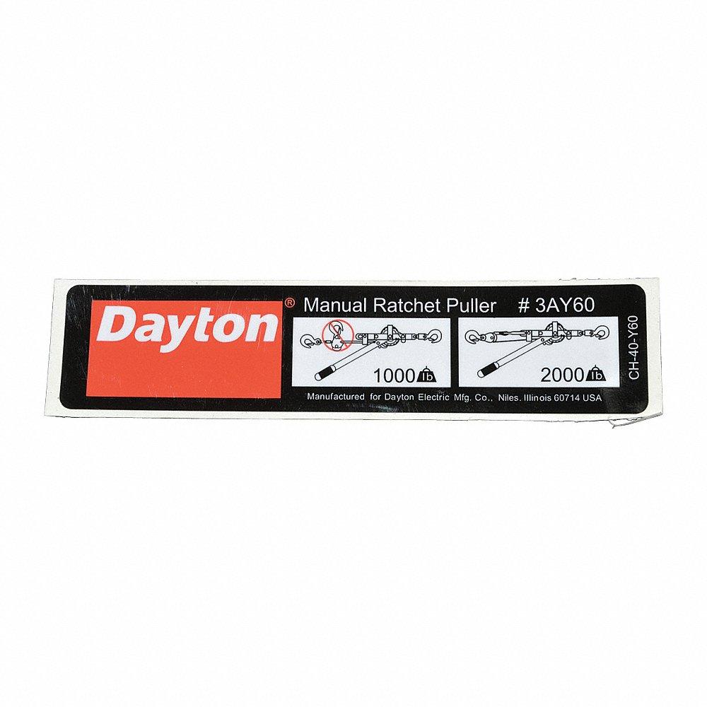 DAYTON CH-40-Y60 Capacity Label | CH9UMK 46G583