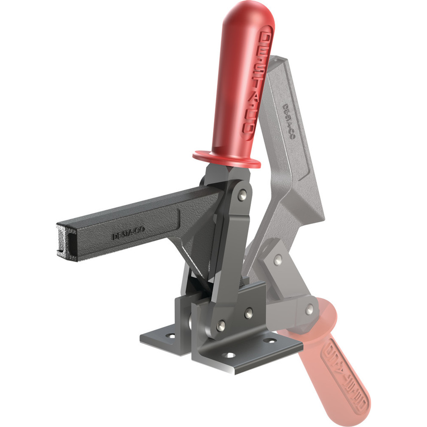 Vertical Handle Hold Down Clamp, Flanged Base, Solid Bar