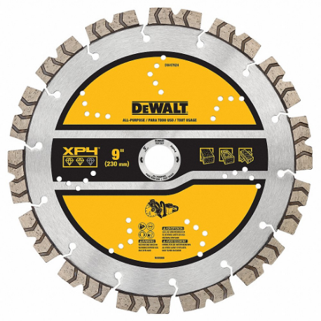 DEWALT DW47924 Diamond Saw Blades, 9 Inch Blade Dia, 7/8 Inch Arbor Size, Wet/Dry, For Power Cutters | CP3PQT 61TJ11