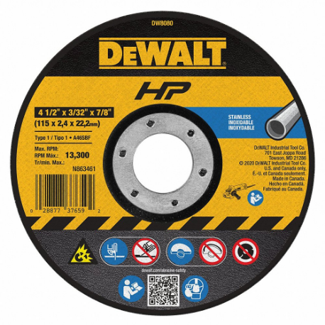 DEWALT DW8080 Abrasive Cut-Off Wheel, 4 1/2 Inch Abrasive Wheel Dia Oxide, Type 1 | CP3NPR 3PA11