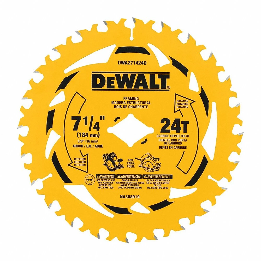 Circular Saw Blade, 7 1/4 Inch Size, 24 Teeth, Worm Drive Bulk