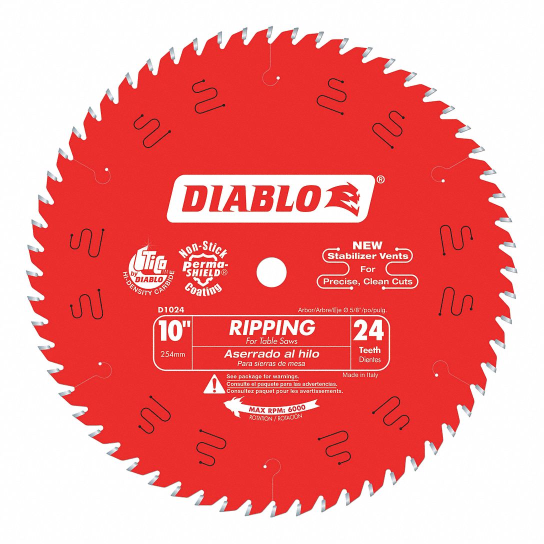 DIABLO D1024X Circular Saw Blade, 10 Inch Blade Dia., 5/8 Inch Arbor | CH6NUE 52XF73