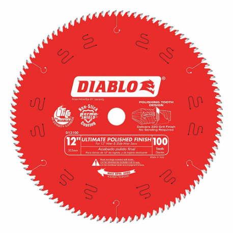DIABLO D12100X Circular Saw Blade, 12 Inch Blade Dia, 100 Teeth, 0.098 Inch Cut Width, 1 Inch Arbor Size | CP3RMX 52XF82