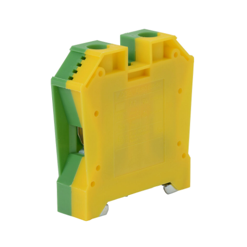 Screw Grounding Terminal Block, Green And Yellow, 35mm Din Rail Mount