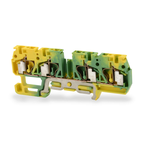 Screwless Grounding Terminal Block, Two To Two-Connection, Green And Yellow