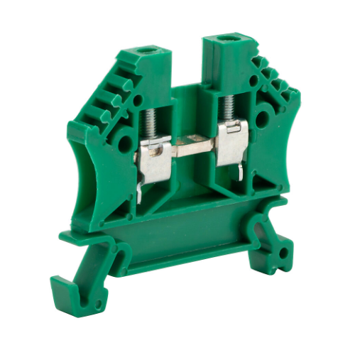 Screw Single-Level Terminal Block, Green, 20A, 35mm Din Rail Mount