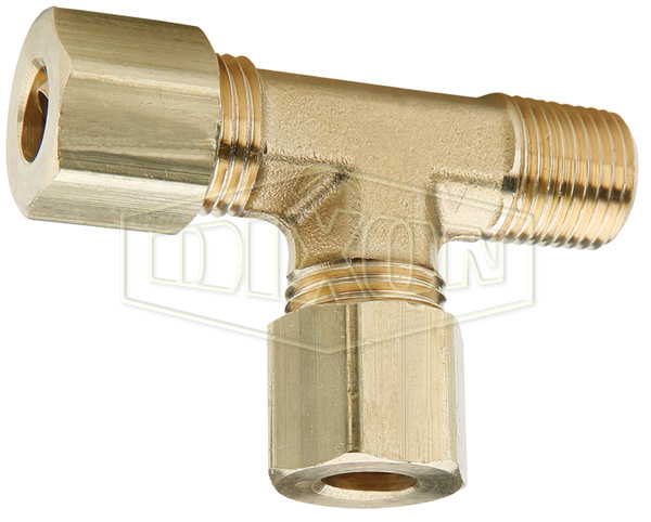 DIXON 171C-0404 Male Run Tee, Compression Fitting, 1/4 x 1/4 Inch Size, Brass | BX6MLT