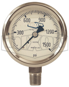 DIXON GLSS100 Liquid Filled Gauge, Stainless Steel, 2-1/2 Inch Face, 0-100 PSI | AL8UTH