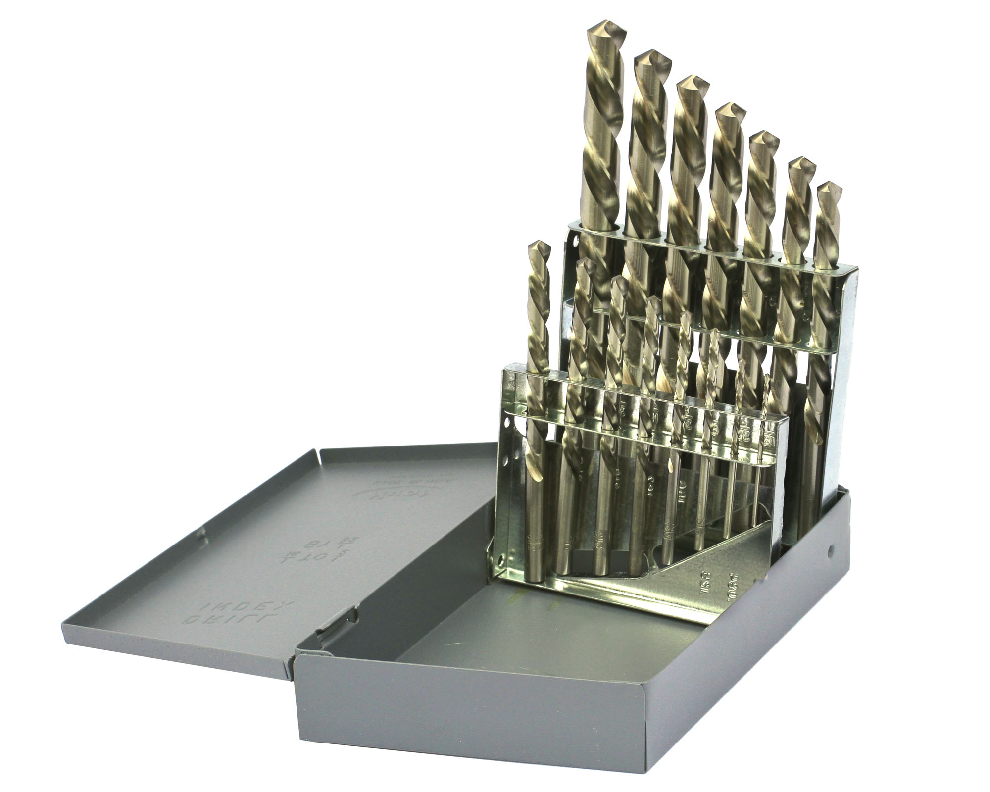 Jobber Length Drill Set, Left Hand Cut, 1/2 Inch Max Bit, 118 deg., 15 Pcs