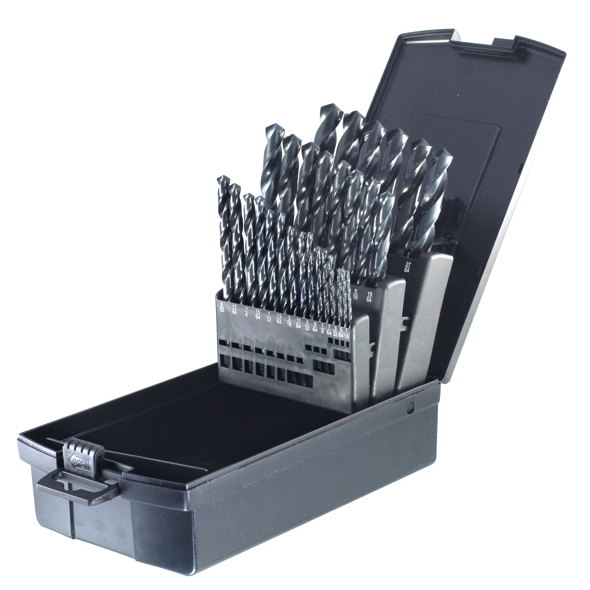Jobber Length Drill Set, Heavy Duty, 1/16 Inch Min Bit, 1/2 Inch Max Bit, 135 deg., 29 Pcs