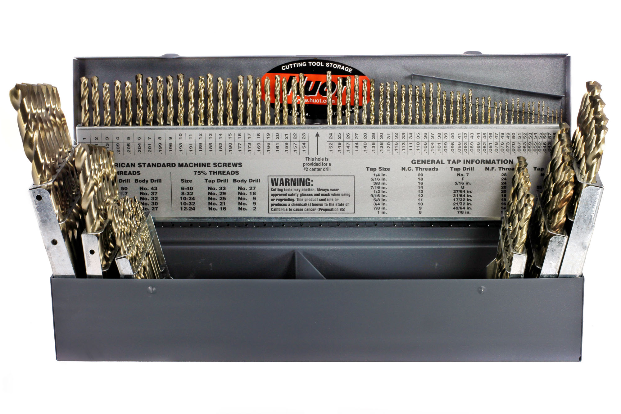 Jobber Length Drill Set, Heavy Duty, 135 deg., 115 Pcs, Cobalt, Bronze