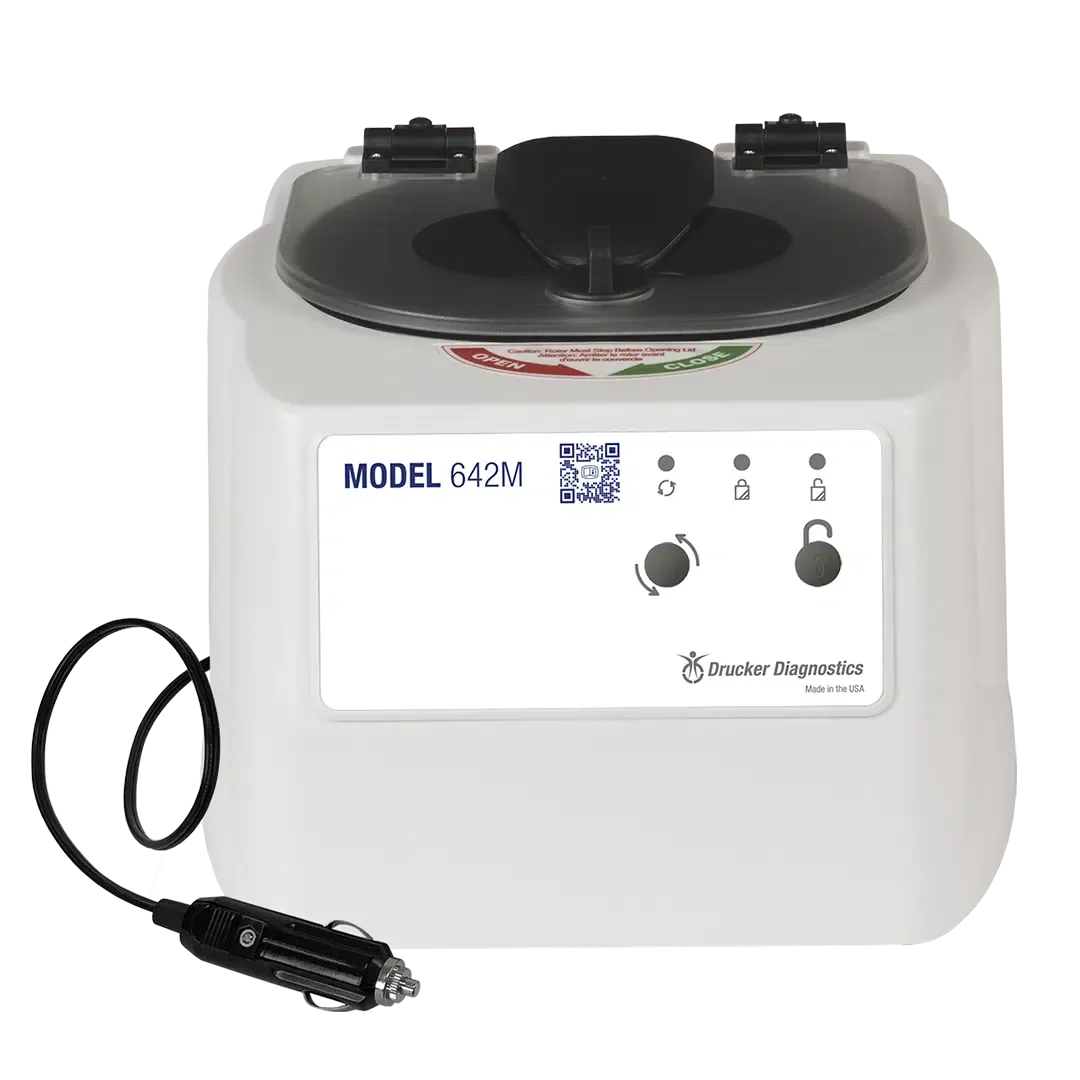 Mobile Centrifuge, 8.75 x 14 x 11.75 Inch Size, 3400 RPM, 12V DC, 6 x 75-100mm Capacity