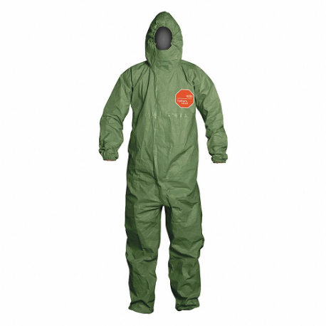 DUPONT QS127TGR3X000400 Hooded Chemical Resistant Coveralls, Tychem 2000, Light Duty, Taped Seam, Green, 3XL | CP3WDC 403R63