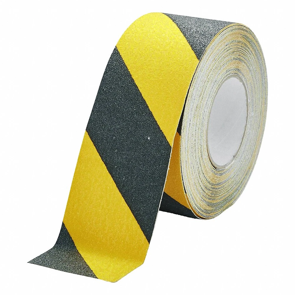 Anti-Slip Tape, Coarse, 60 Grit Size, Striped, Black/Yellow, 2 61/64 Inch x 49 13/64 ft