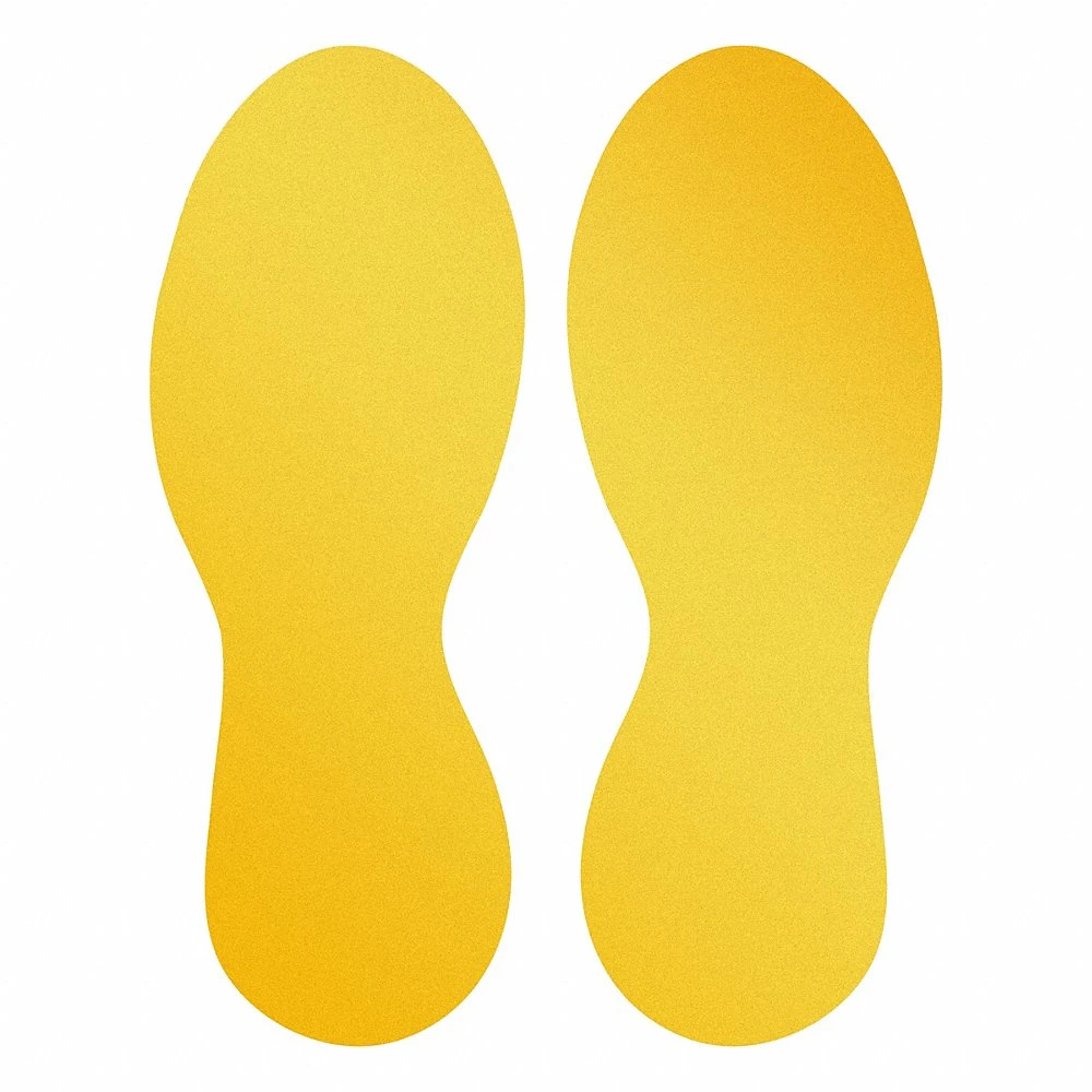 Floor Marking Foot Shape, Footprint, Solid, Yellow, No Legend, 3 35/64 x 9 7/16 Inch