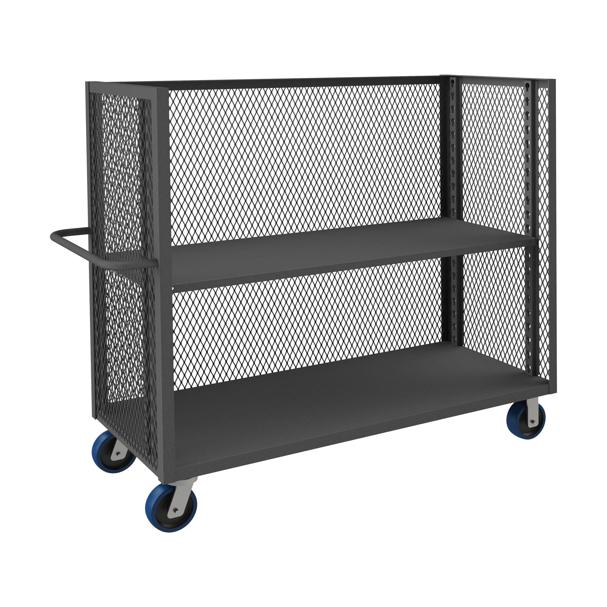 DURHAM MANUFACTURING 3ST-EX2448-3-6PU-95 Mesh Stock Truck, 3 Sided, 3 Fixed Shelf, Size 24 x 48 Inch | CF6JQW