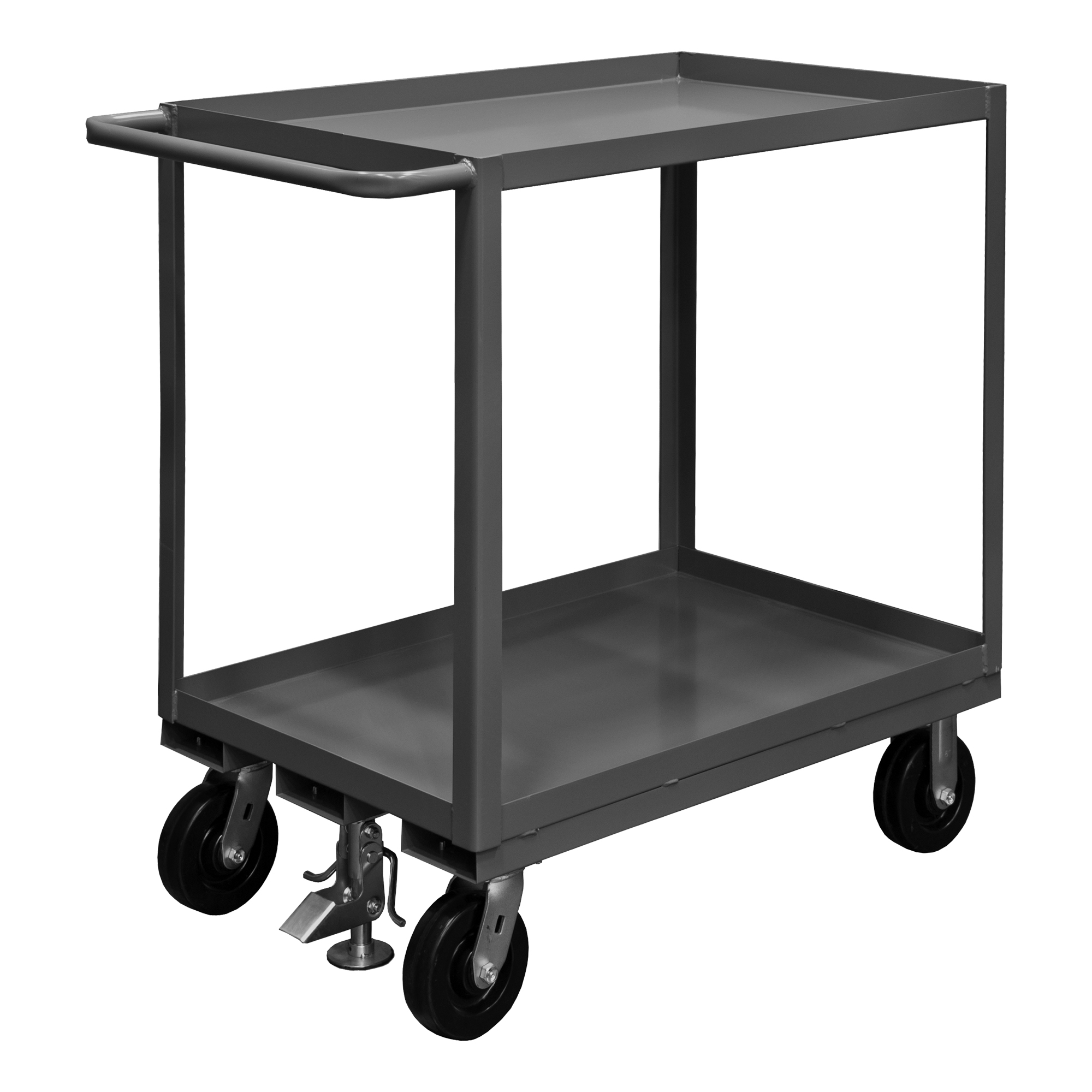 DURHAM MANUFACTURING RSC-3048-2-2.4K-ALU-FL-95 Stock Cart, 2 Shelf, Floor Lock, Size 30-1/4 x 54-1/4 x 39 Inch | CF6LMU