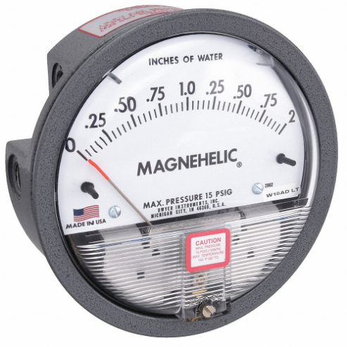 Differential Pressure Gauge, 0 to 2 Inch WC