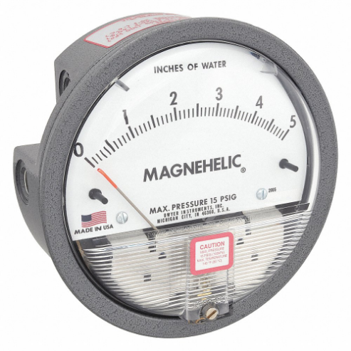 Differential Pressure Gauge, 4 1/2 Inch Dial, 0 to 5 Inch WC, Die Cast Aluminium
