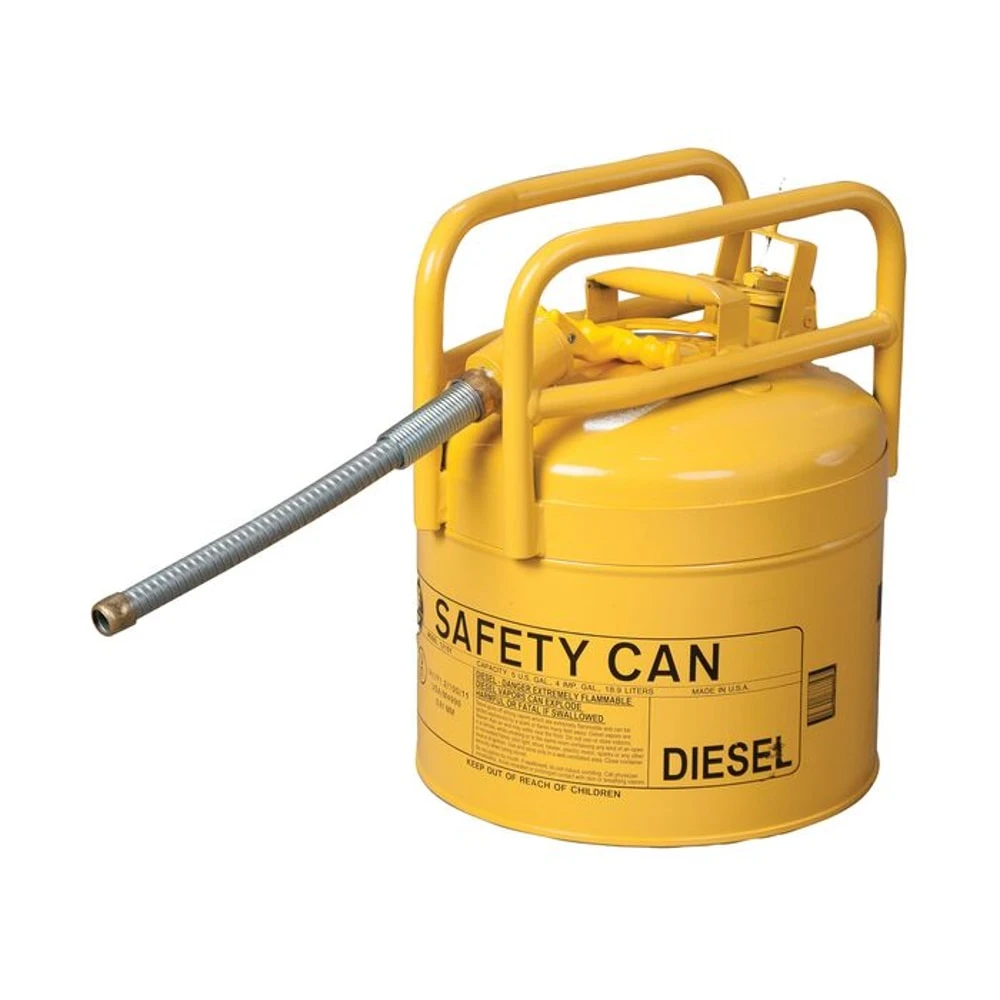 EAGLE 1215Y Type II DOT Safety Can, 5 Gallon, Yellow, Galvanized Steel w/ 7/8 In Flexible Hose | AG8DHD