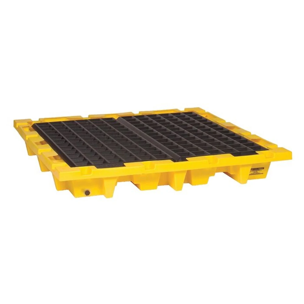 EAGLE 1646 Four Drum Nestable Containment Pallet - Yellow with Drain, 6000 lbs Load Capacity | AG8DJF