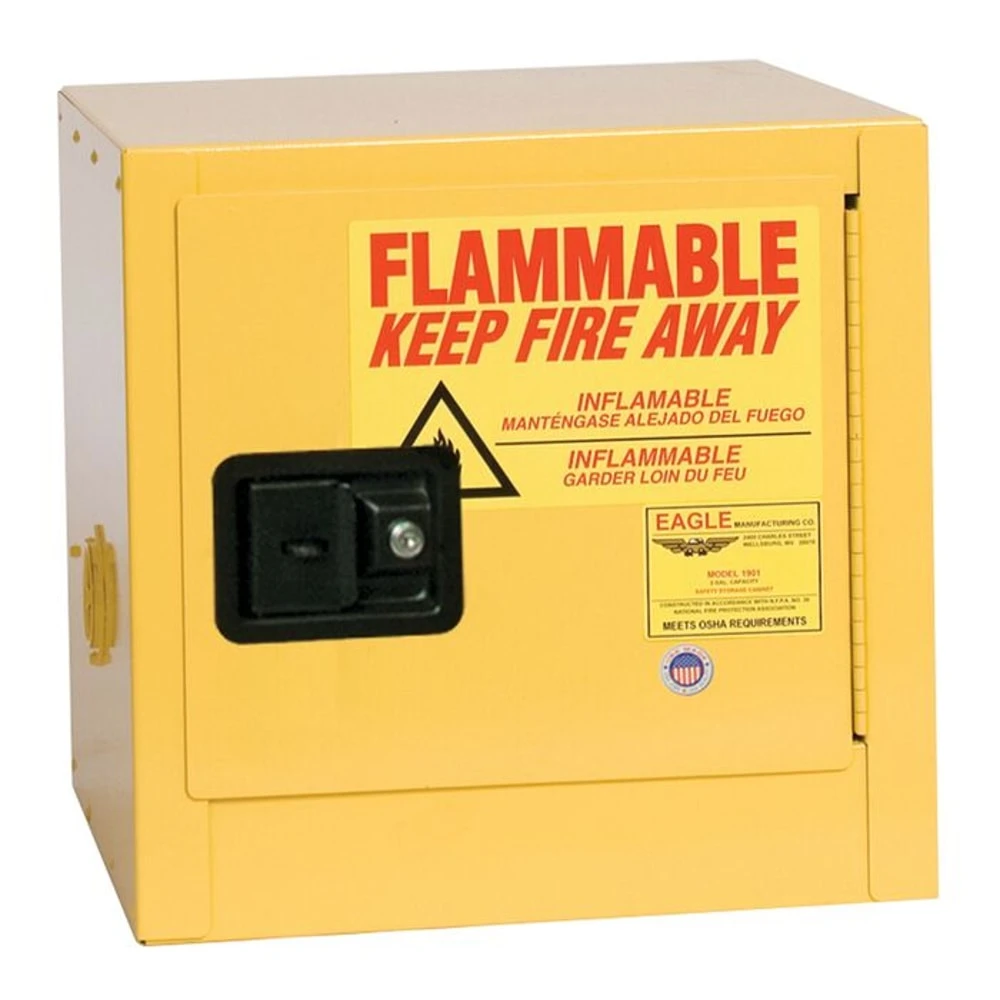 EAGLE 1900X Flammable Safety Cabinet, 2 Gal., 17 Inch x 17 Inch x 18 Inch Size, Yellow, Self-Closing | CE7RMV 55EA59