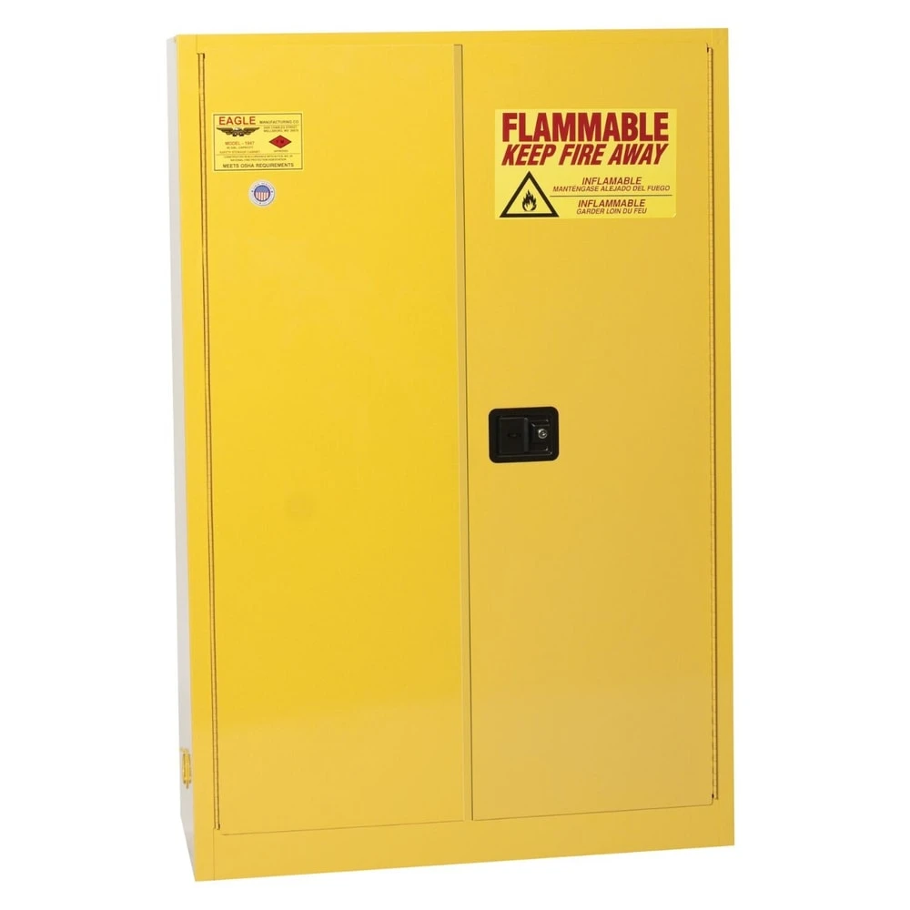 EAGLE 1947X Flammable Safety Cabinet, 45 Gal., 43 Inch x 18 Inch x 65 Inch Size, Yellow, Manual Close | CE7RNL 55EC04
