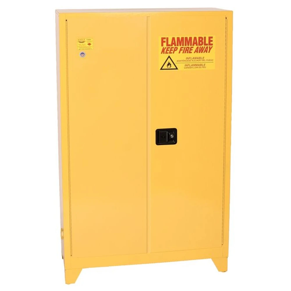EAGLE 4510XLEGS Flammable Safety Cabinet, 45 Gal., 43 Inch x 18 Inch x 69 Inch Size, Yellow, Self-Closing | CE7TAK 55EC01