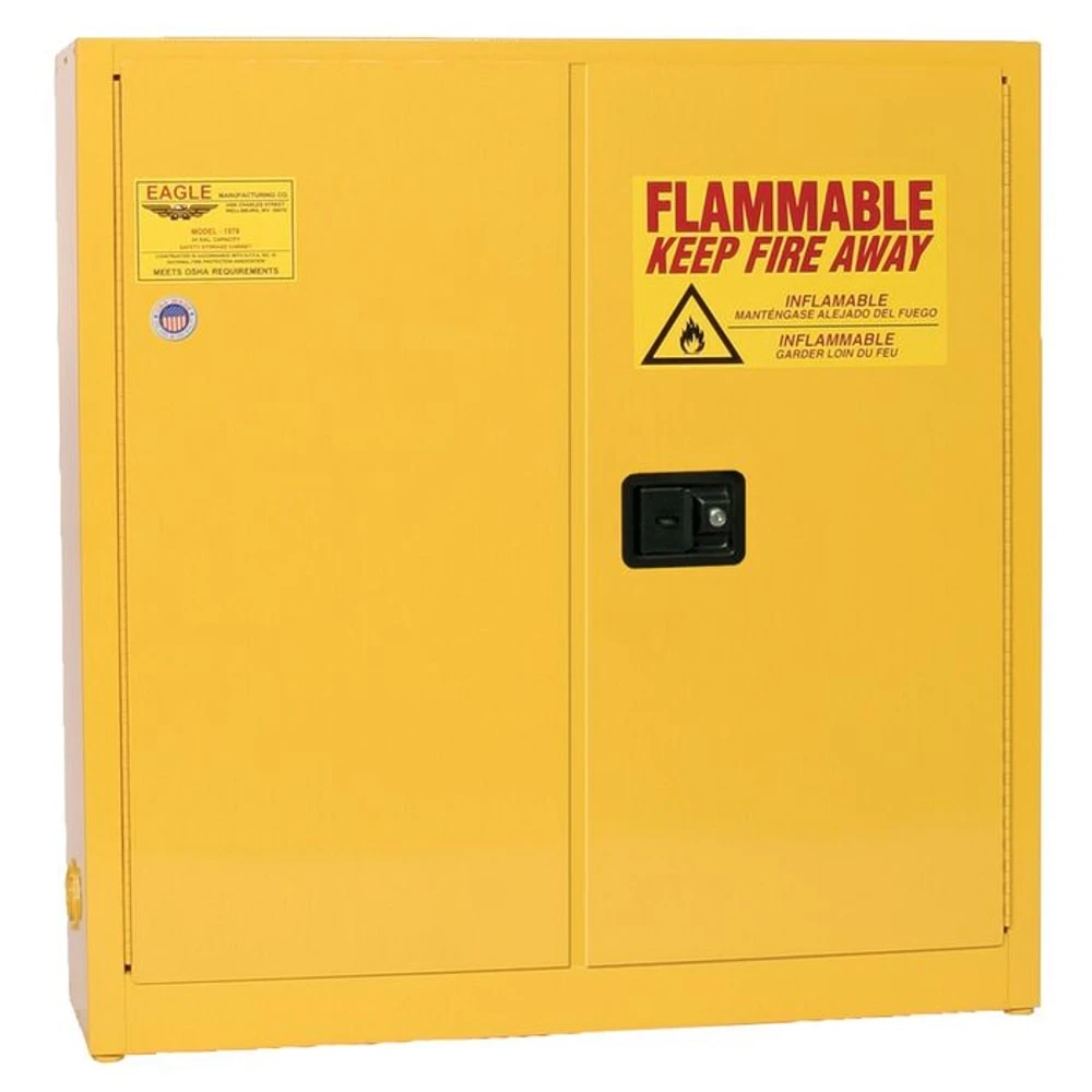 EAGLE 1975X Flammable Safety Cabinet, 24 Gal., 43 Inch x 12 Inch x 44 Inch Size, Yellow, Self-Closing | CE7RNU 55EA78