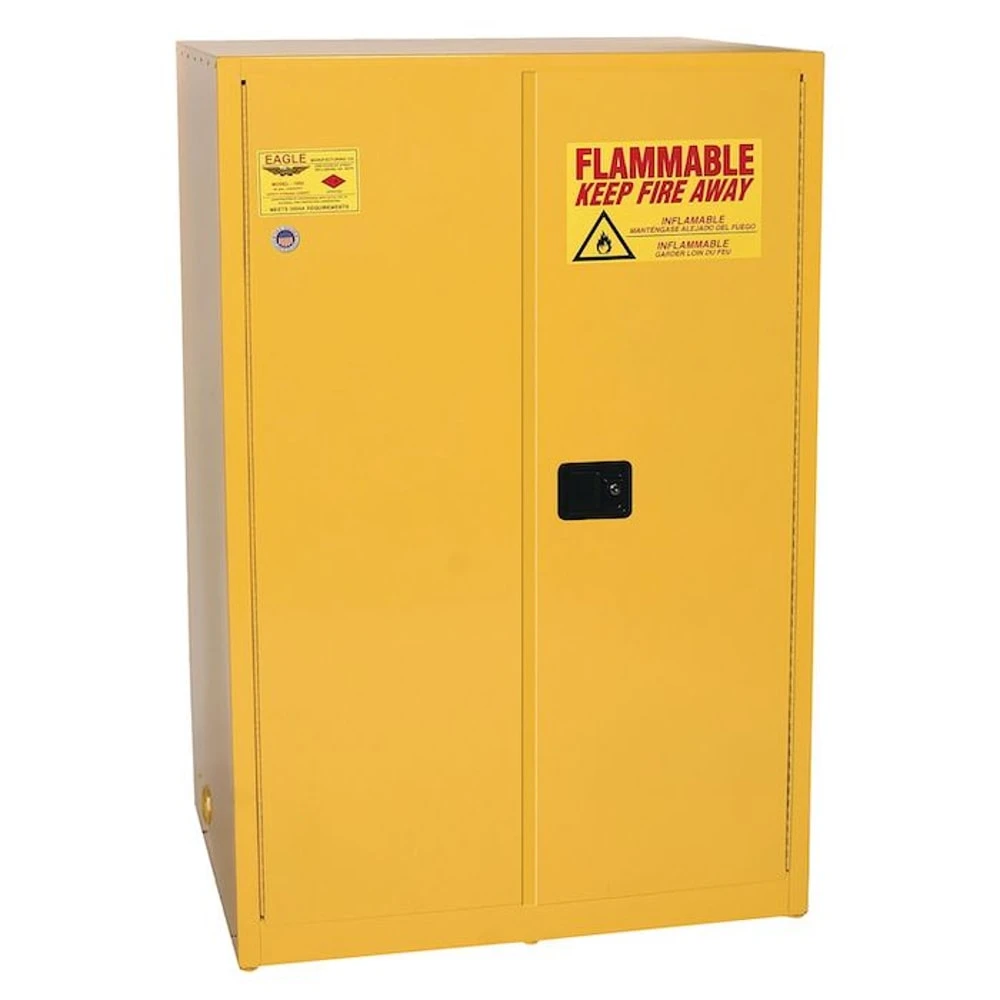 EAGLE 9010X Flammable Safety Cabinet, 90 Gal., 43 Inch x 34 Inch x 65 Inch Size, Yellow, 2 Shelves | CE7RPH 55EC22