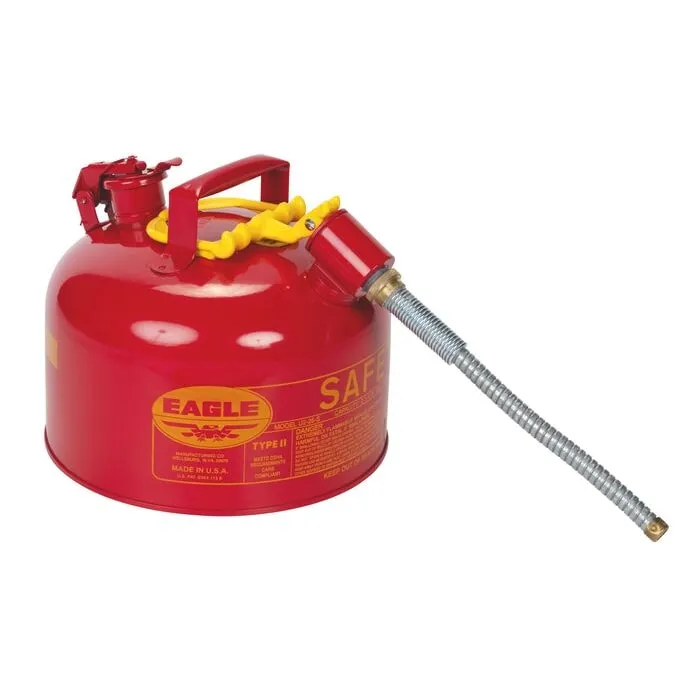 Type II Safety Can, 2.5 gal. Capacity, Steel, Galvanized Finish, Red, Used for Flammables