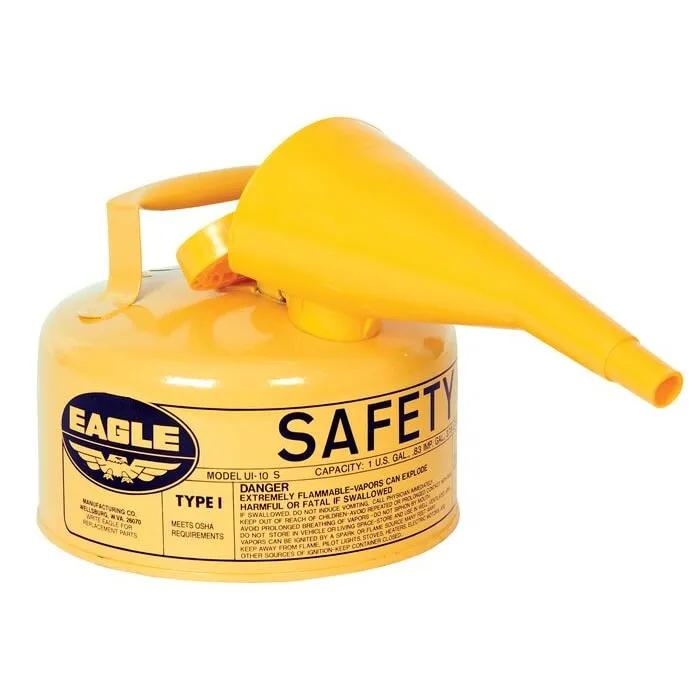 Type I Safety Can, 1 gal. Capacity, Steel, Hot Dipped Galvanized Finish, Yellow