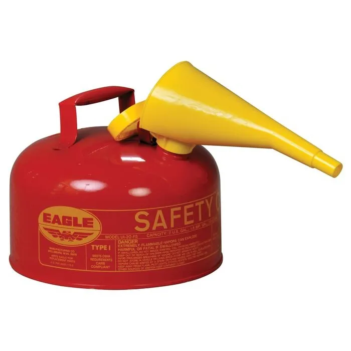 Type I Safety Can, 2 gal. Capacity, Steel, Hot Dipped Galvanized Finish, Red