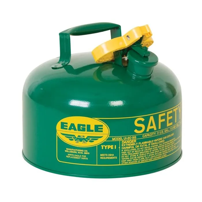 Type I Safety Can, 2 gal. Capacity, Steel, Hot Dipped Galvanized Finish, Green