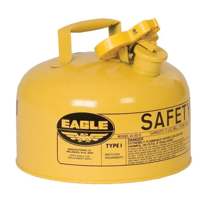 Type I Safety Can, 2 gal. Capacity, Steel, Galvanized Finish, Yellow, Used for Diesel