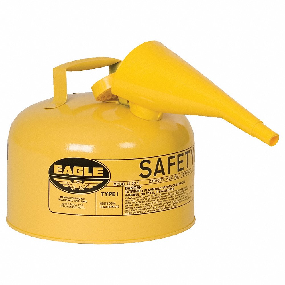 EAGLE UI-25-FSY Type I Metal Safety Can w/ F-15 Funnel, 11-1/4 Dia x 10 H, 2-1/2 Gal, Yellow | AG8DFU