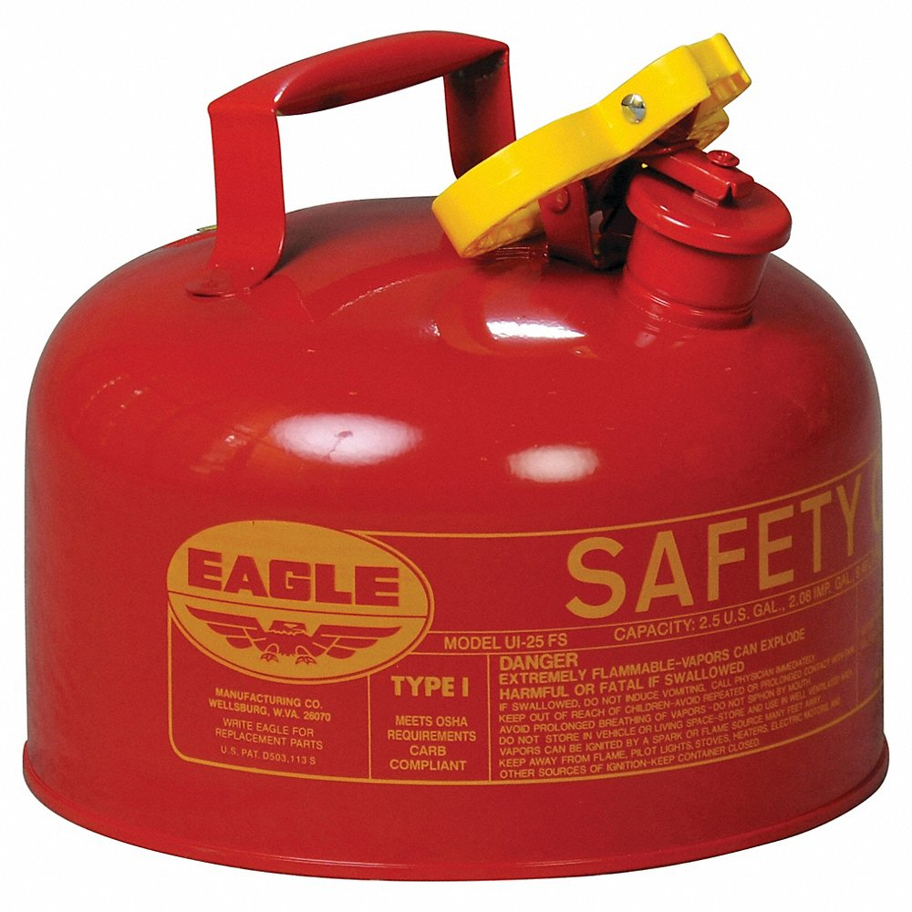 EAGLE UI-25-S Type I Metal Safety Can, 11-1/4 In Dia x 10 In H, 2-1/2 Gallon, Red | AG8DFM