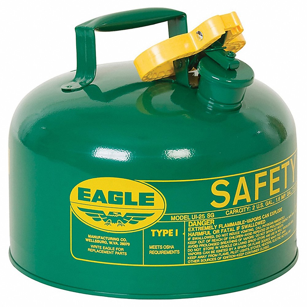 EAGLE UI-25-SG Type I Metal Safety Can, 11-1/4 In Dia x 10 In H, 2-1/2 Gallon, Green | AG8DGB