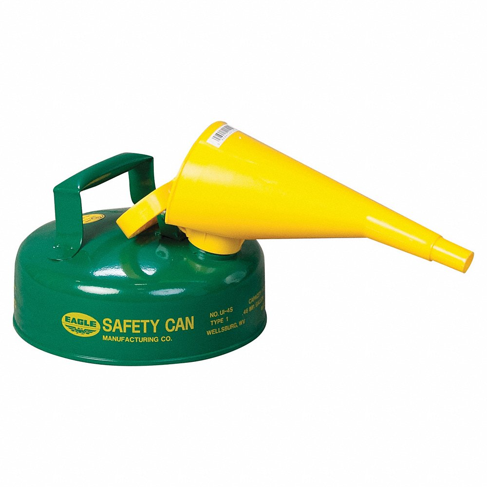 EAGLE UI-4-FSG Type I Metal Safety Can w/ F-15 Funnel, 9 In Dia x 5-5/16 In H, 2 Quart , Green | AG8DGC
