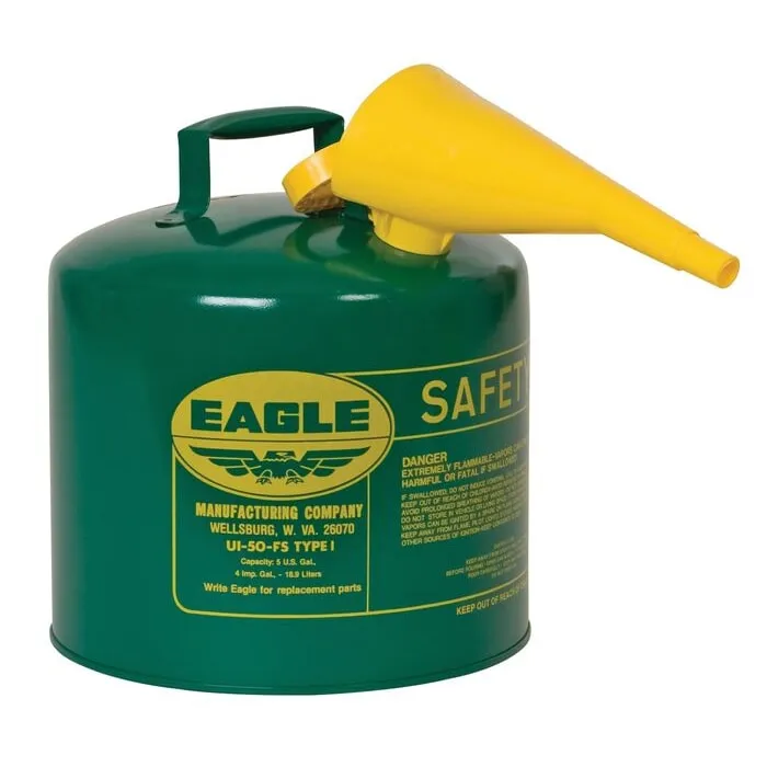 Type I Safety Can, 5 gal. Capacity, Steel, Green, Used For Oil